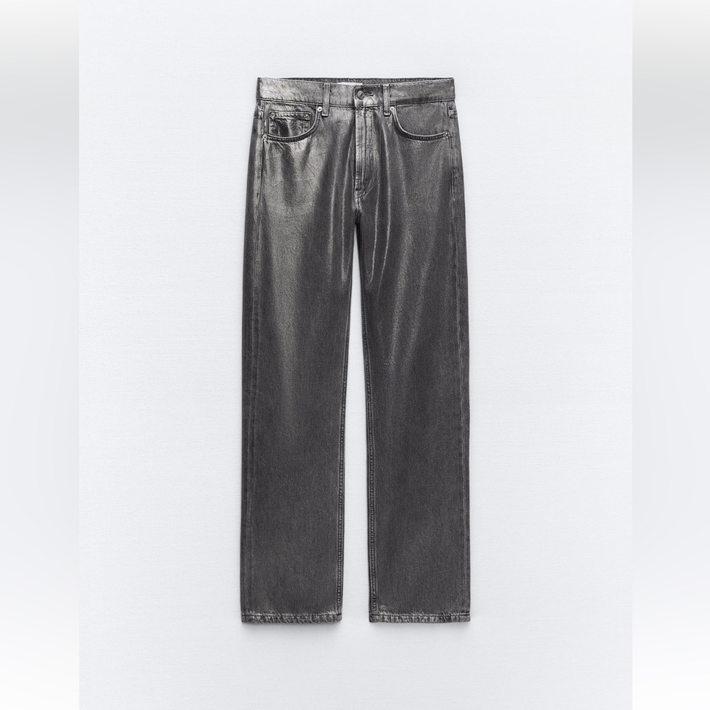 ✨ZARA MID-RISE STRAIGHT LEG FOIL JEANS